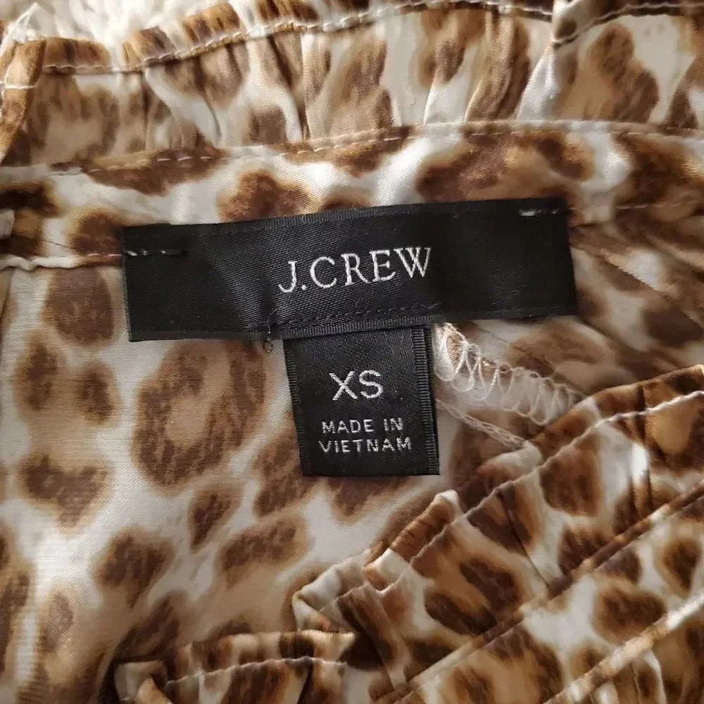 🌹 J. CREW 🌹 Ruffleneck Drapey Leopard Print Satin Blouse - [Size XS]
